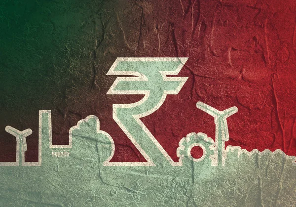 Indian Rupee symbol and industrial icons — Stock Photo, Image