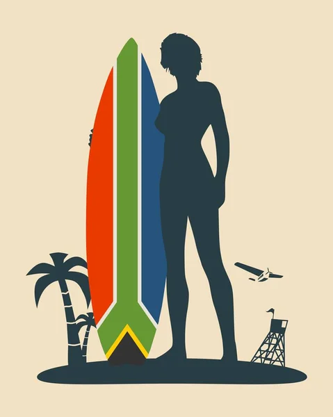 Illustrazione del surfista donna — Vettoriale Stock