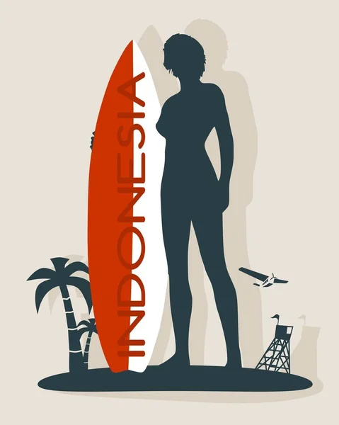 Ilustracja lady surfer — Wektor stockowy