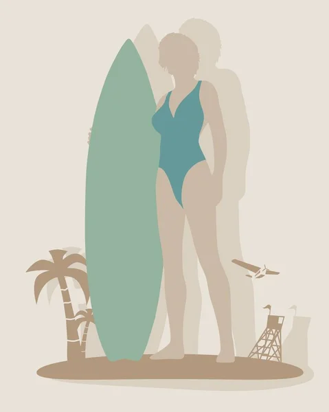 Ilustracja lady surfer — Wektor stockowy