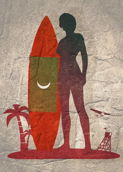 Ilustracja lady surfer — Zdjęcie stockowe