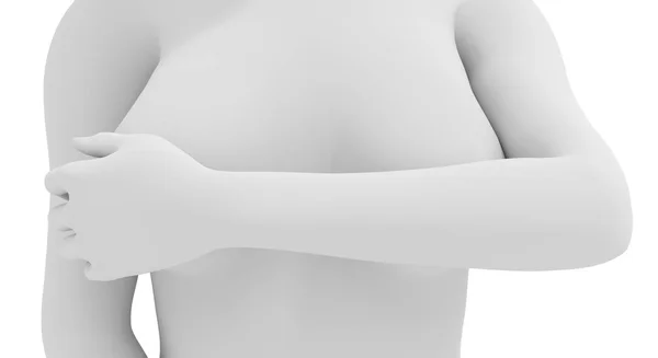 Naakte vrouw die betrekking hebben op haar borst met hand — Stockfoto