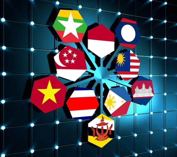 ASEAN členové odborů státní vlajky — Stock fotografie