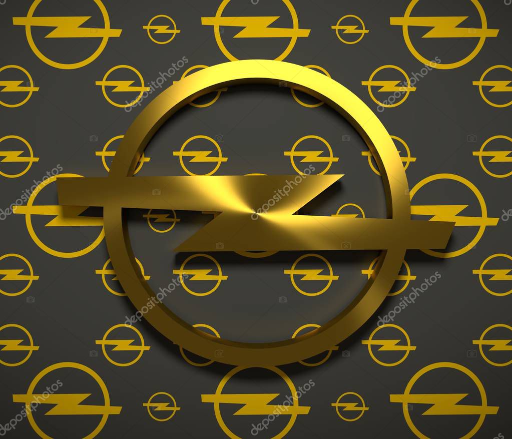 Circa - February 02, 2018: Opel company emblem. Opel is a German automobile manufacturer. 3D rendering.
