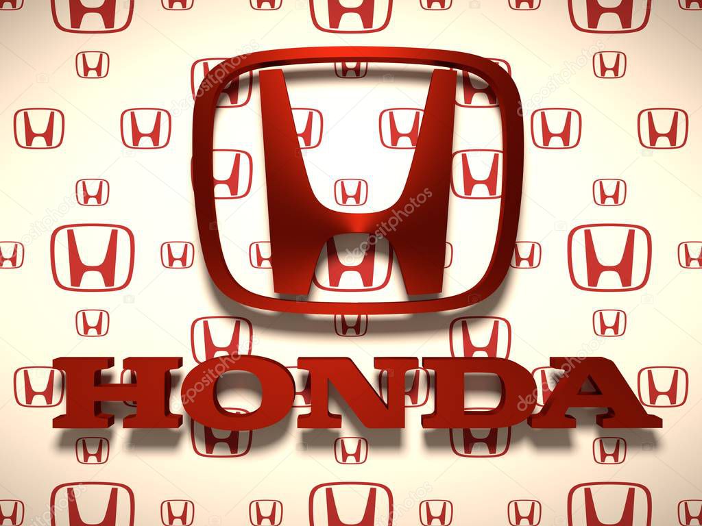 Circa - February 02, 2018: Honda company emblem. Honda is a Japanese automobile manufacturer. 3D rendering.