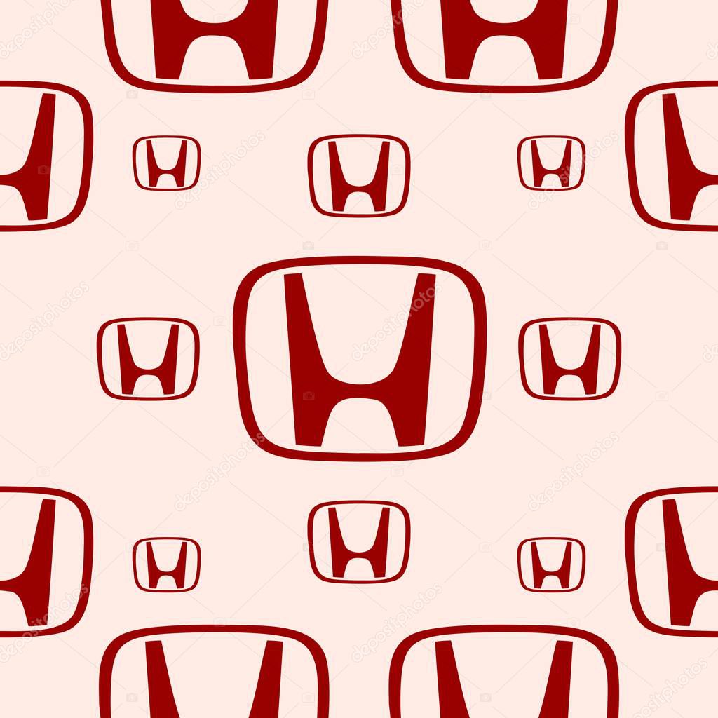 Circa - February 5, 2018: Honda company emblem. Honda is a Japanese automobile manufacturer. Seamless pattern