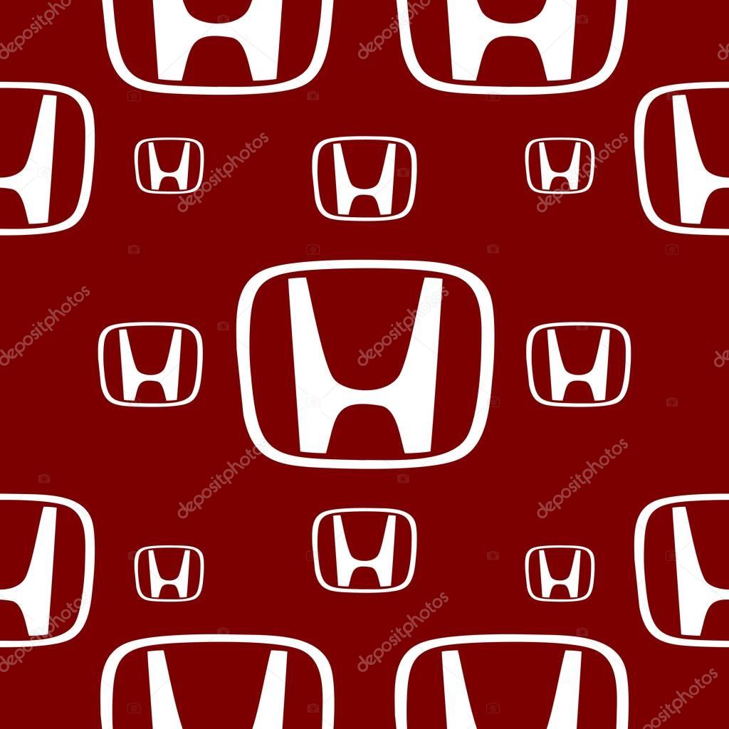 Circa - February 5, 2018: Honda company emblem. Honda is a Japanese automobile manufacturer. Seamless pattern