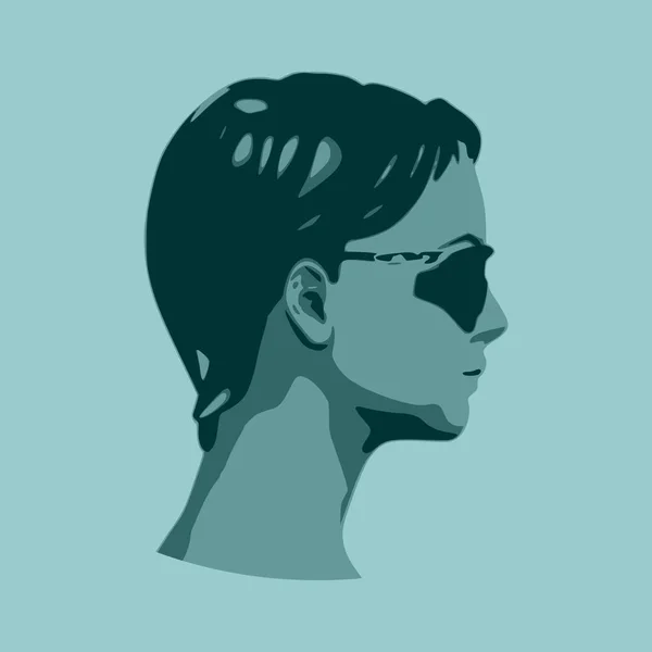 Gezicht van jonge vrouw in zwarte zonnebril. — Stockvector