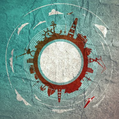 Kargo liman ve göreli siluetleri seyahat.