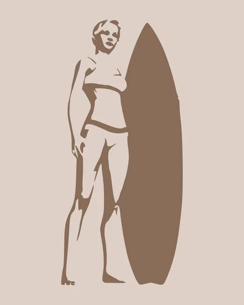 Sörf tahtasıyla poz veren kadın — Stok Vektör