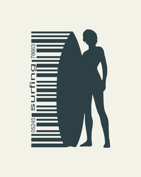 Dame posant avec planche de surf — Image vectorielle