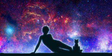Kadın ve kedi siluetleri