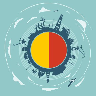 Kargo liman ve göreli siluetleri seyahat.