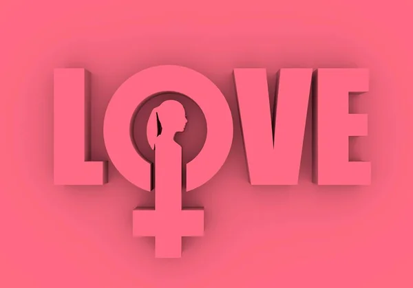 Ícone de símbolo feminino e texto de amor — Fotografia de Stock