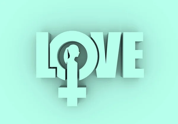 Піктограма жіночого символу і текст любові — стокове фото