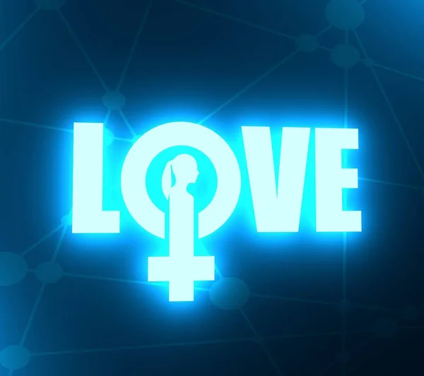 Icono de símbolo femenino y texto de amor —  Fotos de Stock