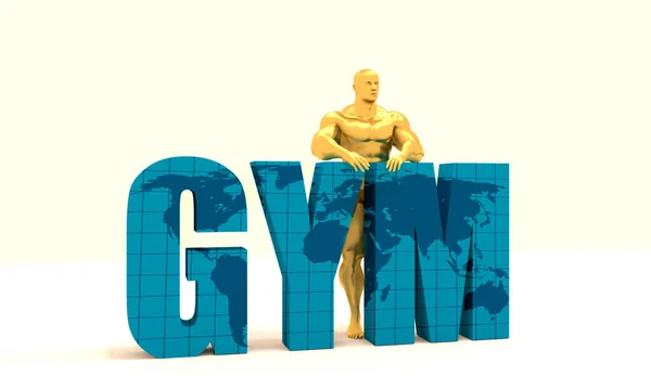 Muskulös man och gym ord. — Stockfoto