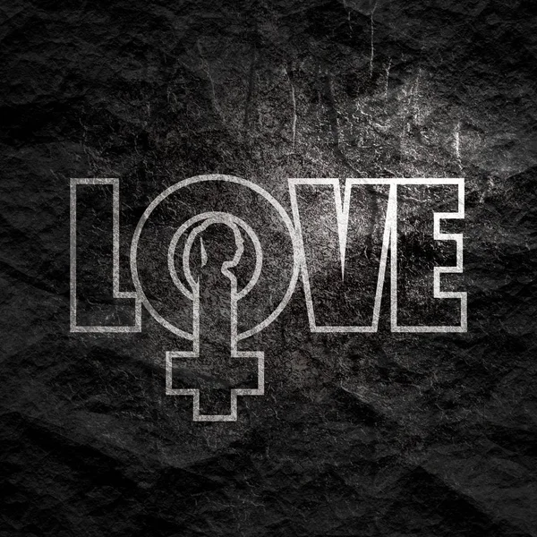 女性のシンボルアイコンと愛のテキスト — ストック写真