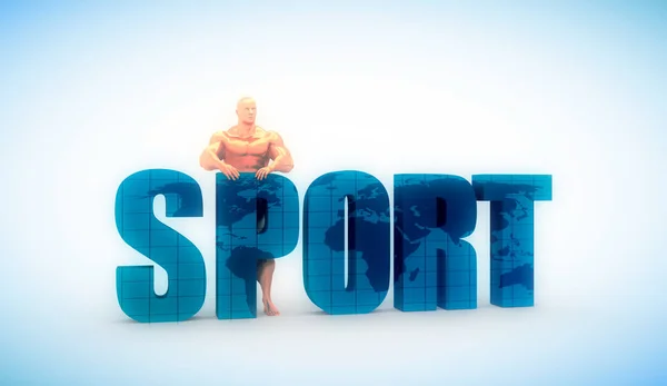 Muskulös man och sport ord. — Stockfoto