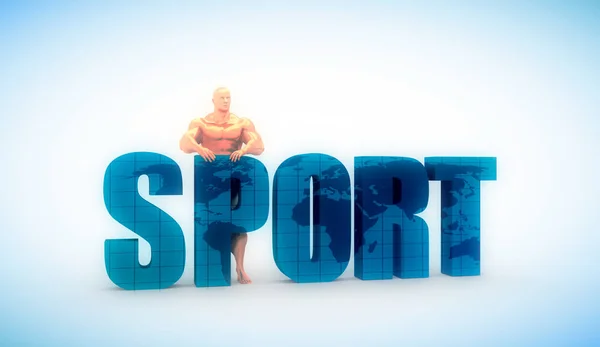 Muscular man and sport word. — Stock Photo, Image