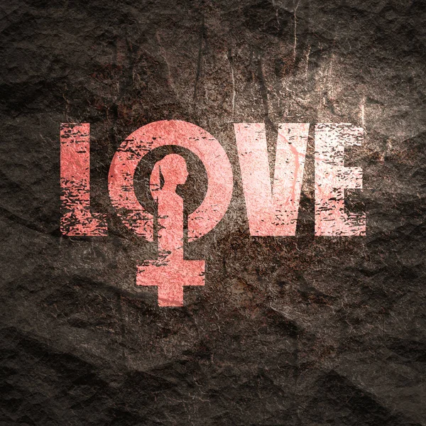 女性のシンボルアイコンと愛のテキスト — ストック写真