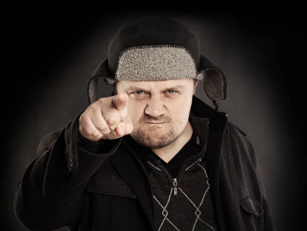 Portrét rozzlobený muž ukazující prst — Stock fotografie