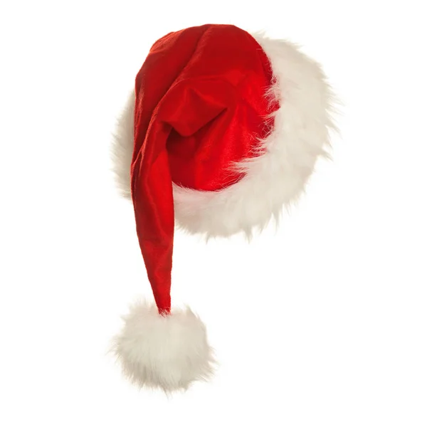 Chapeau de Père Noël rouge avec fourrure blanche isolée sur fond blanc — Photo