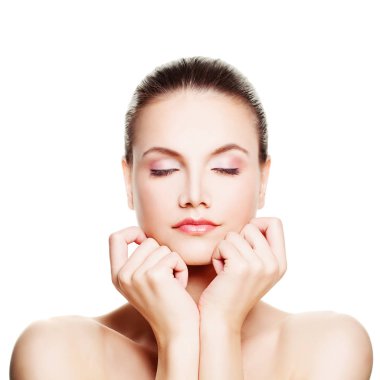 Sağlıklı cilt rahatlatıcı ile mükemmel bir kadın. Spa güzellik ve Skincar