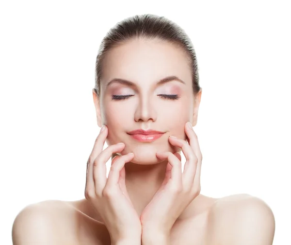 Bella donna modello Spa con trucco nudo. Faccia perfetta. Skinca — Foto Stock