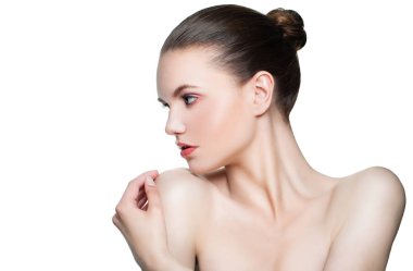Kadın açık tenli beyaz, profil izole