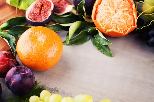 Colorful Fruit on Vintage Wooden Background. Healthy Food — Stock Photo, Image