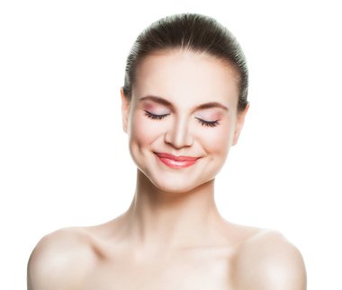 Model kadın düşünüyor ve izole üzerinde beyaz seçer