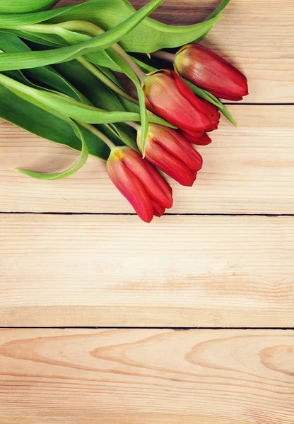 Flowers on Rustic Wooden Board. Tulip Flowers on Background — Stock Photo, Image