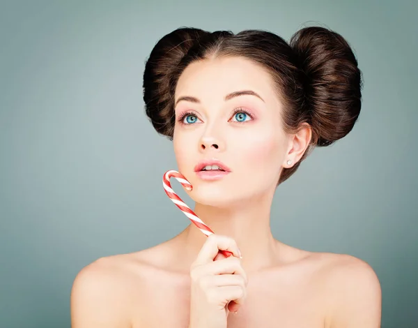 Cute Young Woman with Candy. Young Beauty — Stock Photo, Image