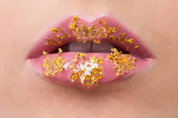 Розовые женские губы. Блестящие губы с блеском для губ — стоковое фото