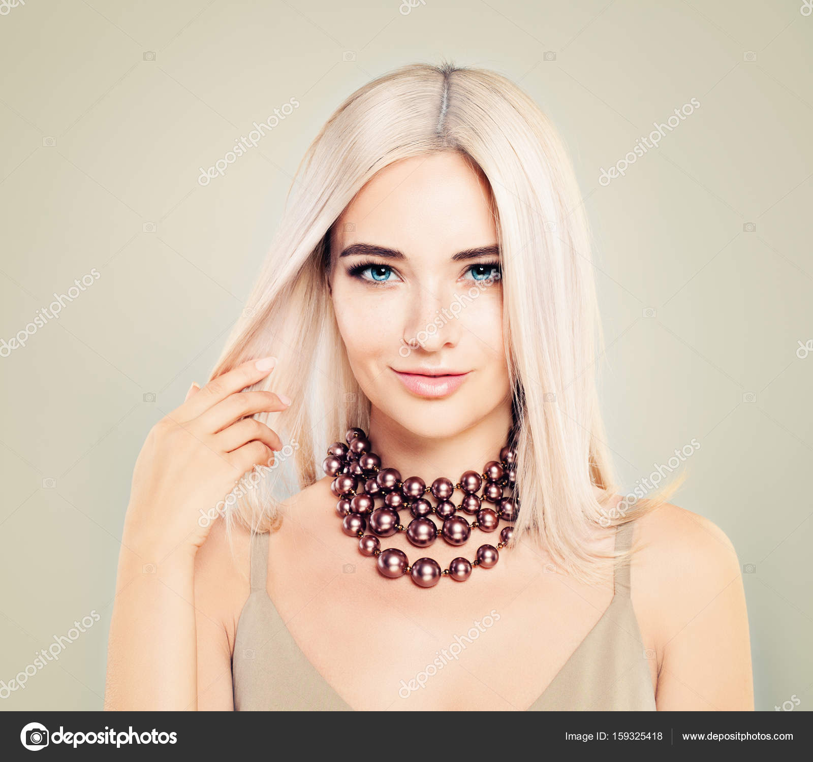 Blondie Girl Fashion Model With Blonde Hairstyle Makeup Stock