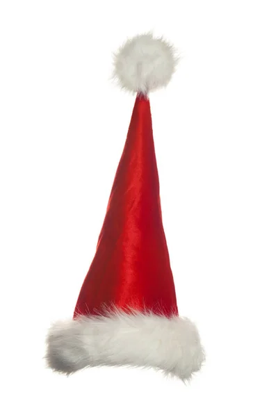 Chapéu vermelho do Papai Noel com pele branca isolada no fundo branco — Fotografia de Stock