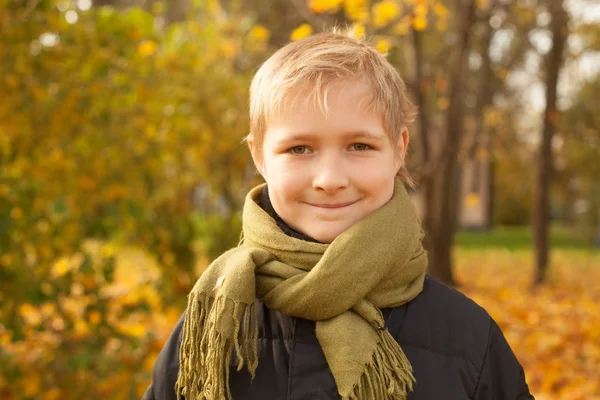 かわいい子は屋外。秋の公園で幸せな男の子 — ストック写真