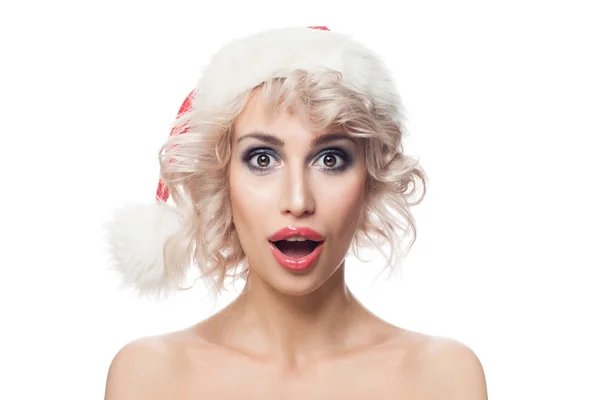 Happy Surprised Woman Christmas Concept Isolated — Stock Photo, Image