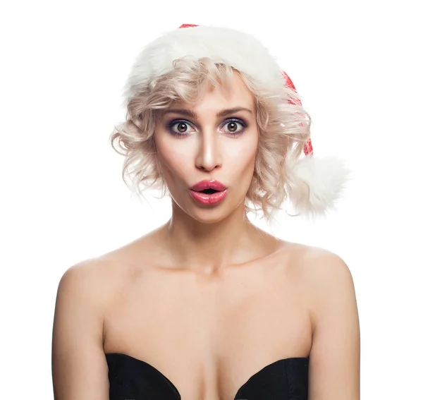 Nice Christmas Model Woman Isolated on White Background — Stock Photo, Image