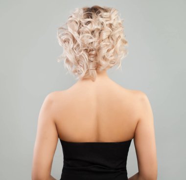 Blonde Woman with Curly Bob Hairstyle, Female Back clipart