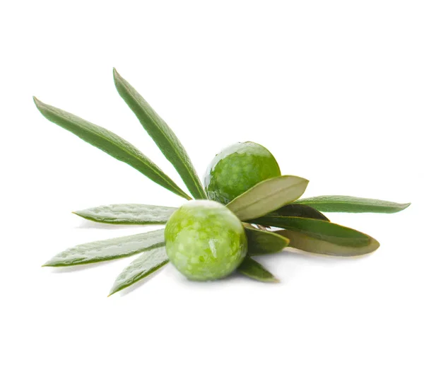 Groene olijven vruchten op witte achtergrond — Stockfoto