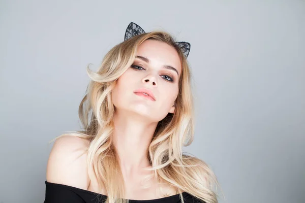 Pretty Alluring Female Model with Black Cat Ears Hairdeco