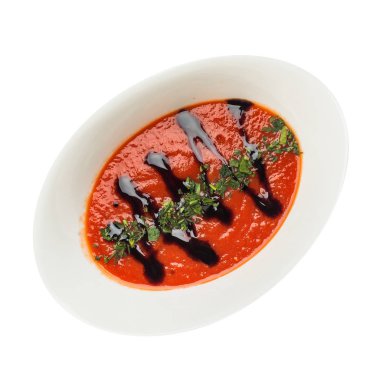 Beyaz, en iyi görünüm izole gazpacho çorbası. Domates çorbası 