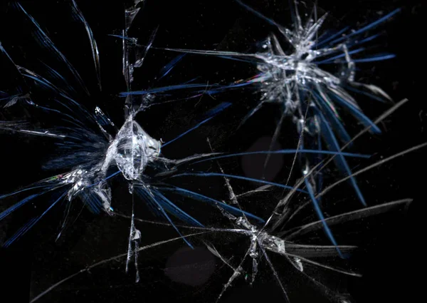 Glasscheibe zerbrochen. Blaues Glastelefon zerschlagen — Stockfoto