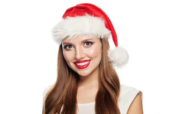 Gelukkig kerstman vrouw geïsoleerd op witte achtergrond. — Stockfoto