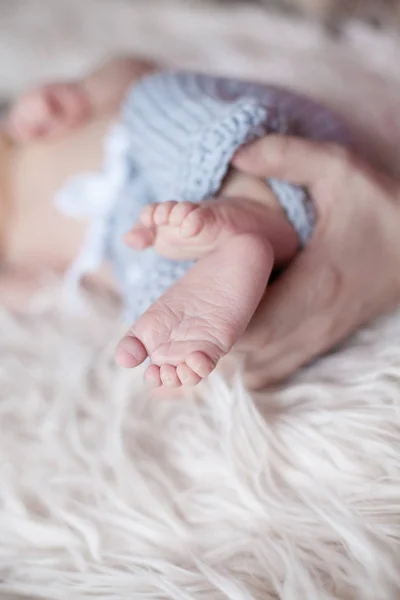 Szülői felügyelet az újszülött lábában — Stock Fotó