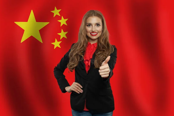 China concept with happy woman with thumb up — ストック写真