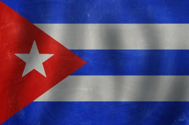 Beyaz afişi ve Küba bayrağı geçmişi olan mutlu, tatlı bir kadın.. 