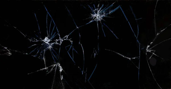 Broken Glass Pane. Smashed Blue Glass Phone — Stock Photo, Image